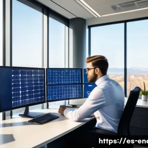 Home 29 에너지관리 직업군 연봉 협상 팁 - A professional energy manager in a modern office setting, analyzing complex data charts on multiple ...
